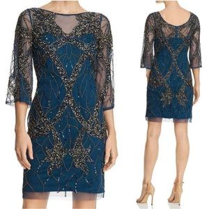 Aidan Mattox Teal Beaded 3/4 Sleeve Sequin Cocktail Formal Dress 16